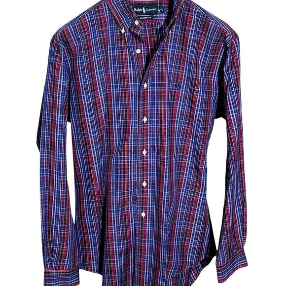 RALPH LAUREN Mens 16/L Blue Red Plaid Dress/Casual Button-Down 100% Cotton Shirt - Picture 6 of 10